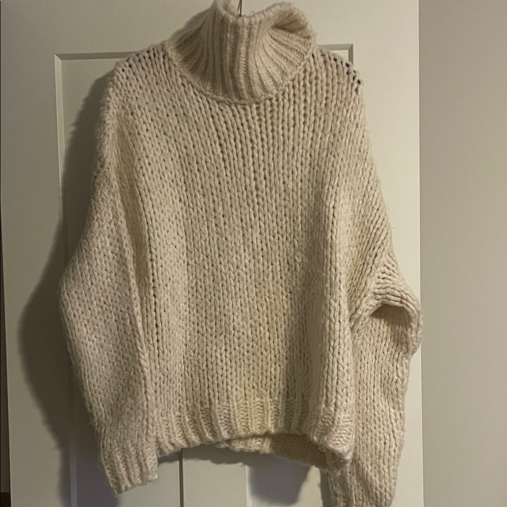 Topshop Cream Knit Turtleneck Sweater